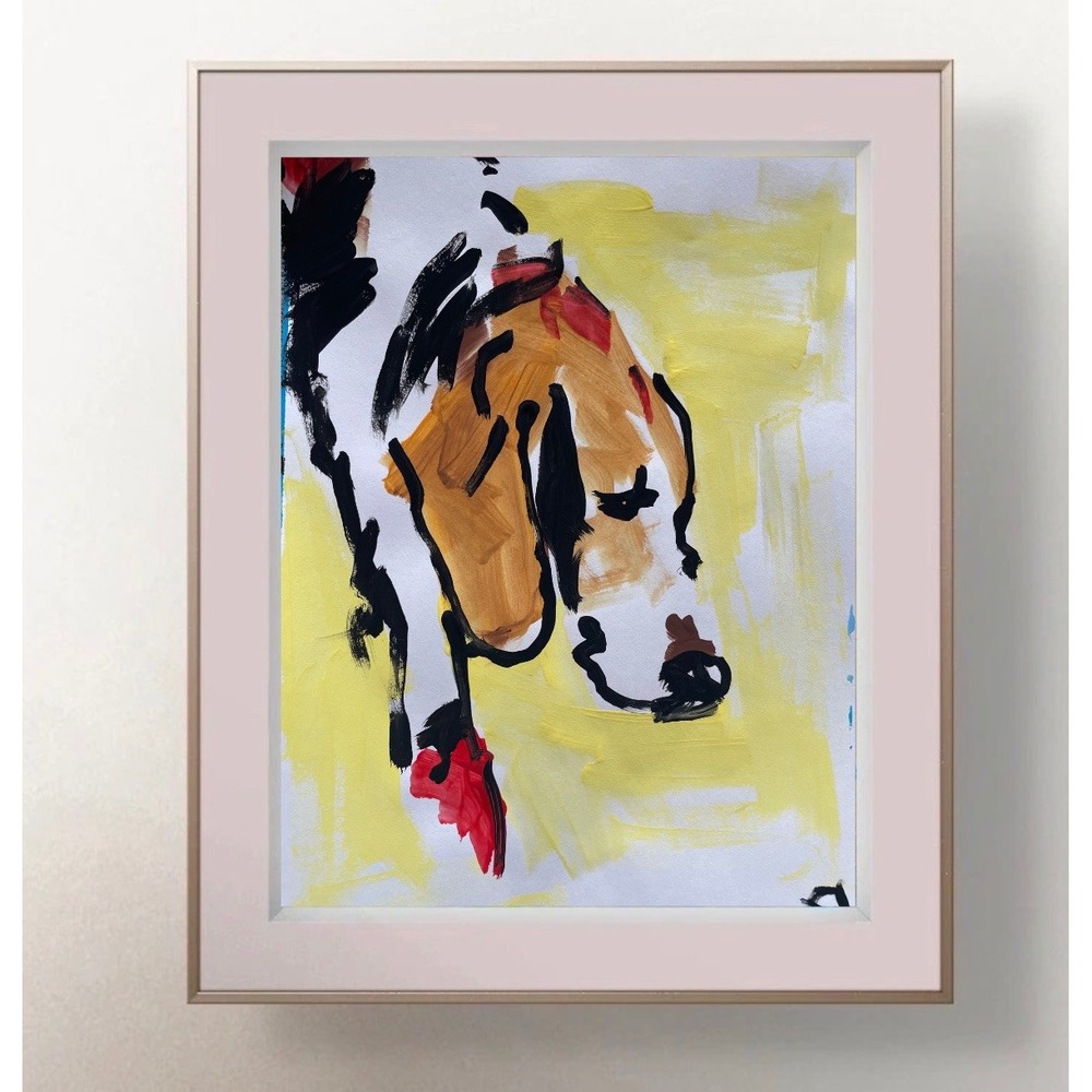 Oman Yellow Beagle Hound Dog Painting Original Neo Expressionist Fine Art 8.5x11